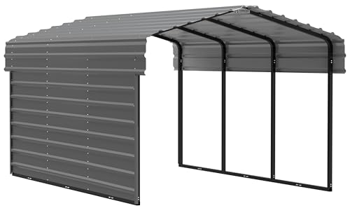 Arrow Carports Galvanized Steel Carport, with 1-Sided Enclosure, Compact Car Metal Carport Kit, 10' x 15' x 7', Charcoal