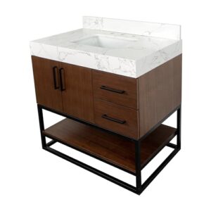 Kitchen Bath Collection Ellis 36-inch Bathroom Vanity (Engineered Marble/Walnut): Includes Walnut Cabinet with Engineered Marble Countertop and White Ceramic Sink