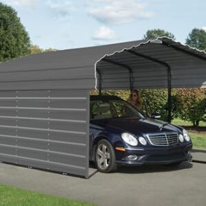 Arrow Carports Galvanized Steel Carport, with 1-Sided Enclosure, Compact Car Metal Carport Kit, 10' x 15' x 7', Charcoal