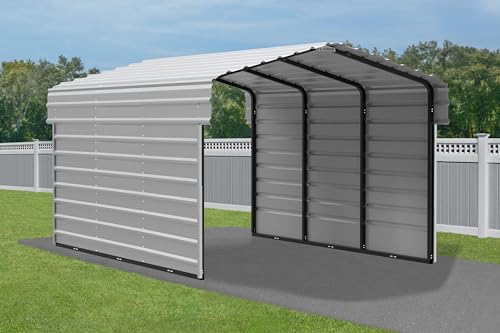 Arrow Carports Galvanized Steel Carport, with 2-Sided Enclosure, Compact Car Metal Carport Kit, 10' x 15' x 7', Eggshell