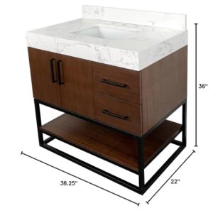 Kitchen Bath Collection Ellis 36-inch Bathroom Vanity (Engineered Marble/Walnut): Includes Walnut Cabinet with Engineered Marble Countertop and White Ceramic Sink