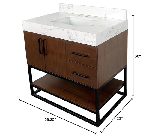 Kitchen Bath Collection Ellis 36-inch Bathroom Vanity (Engineered Marble/Walnut): Includes Walnut Cabinet with Engineered Marble Countertop and White Ceramic Sink