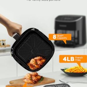 Nuwave Brio Plus 8 Qt Air Fryer, PFAS Free, New & Improved, Digital Touch Screen, Cool White Display, 50°F~400°F in Precise 5°, 5 Cook Functions, 100 Presets & 50 Memory, 3 Wattages 700, 1500, 1800