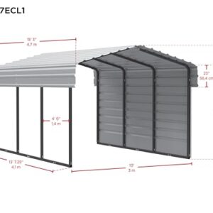 Arrow Carports Galvanized Steel Carport, with 1-Sided Enclosure, Compact Car Metal Carport Kit, 10' x 15' x 7', Charcoal