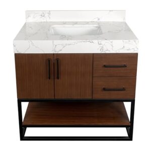 Kitchen Bath Collection Ellis 36-inch Bathroom Vanity (Engineered Marble/Walnut): Includes Walnut Cabinet with Engineered Marble Countertop and White Ceramic Sink