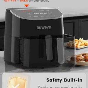 Nuwave Brio Plus 8 Qt Air Fryer, PFAS Free, New & Improved, Digital Touch Screen, Cool White Display, 50°F~400°F in Precise 5°, 5 Cook Functions, 100 Presets & 50 Memory, 3 Wattages 700, 1500, 1800