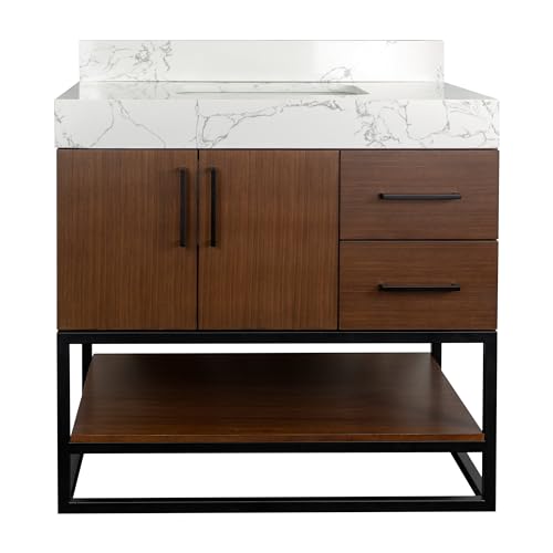 Kitchen Bath Collection Ellis 36-inch Bathroom Vanity (Engineered Marble/Walnut): Includes Walnut Cabinet with Engineered Marble Countertop and White Ceramic Sink