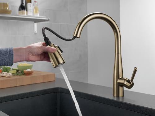 DELTA FAUCET Essa Kitchen Faucet with Pull Down Sprayer, Kitchen Sink Faucet Gold, Magnetic Docking Spray Head, Delta Kitchen Faucet Pull Down, Champagne Bronze 9113-CZ-DST