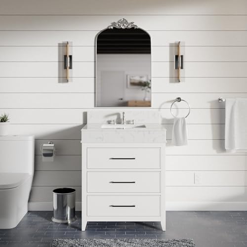 Kitchen Bath Collection Kensington 30-inch Bathroom Vanity (Engineered Marble/White): Includes White Cabinet with Engineered Marble Countertop and White Ceramic Sink