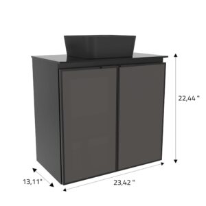 COZIMAX Umbu Combo Black Steel Bathroom Vanity Set 24" with Tempered Glass Countertop and Door, Black Square Ceramic Sink