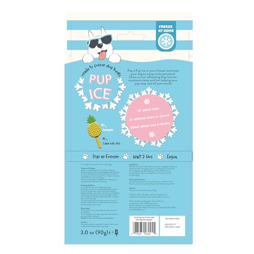 Pup Ice- Ready to Freeze at Home Dog Treats-Edible Chews for Small Breed Dogs & Puppies with Real Chicken to Keep Your Pup Cool Year Round, Fruity Lollies Pineapple Flavor, 3pcs