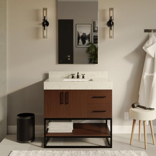 Kitchen Bath Collection Ellis 36-inch Bathroom Vanity (Engineered Marble/Walnut): Includes Walnut Cabinet with Engineered Marble Countertop and White Ceramic Sink