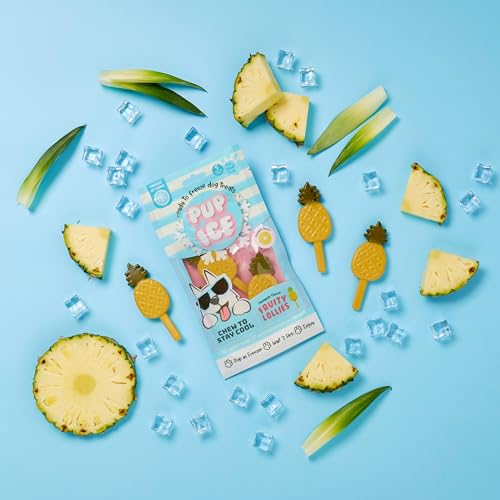 Pup Ice- Ready to Freeze at Home Dog Treats-Edible Chews for Small Breed Dogs & Puppies with Real Chicken to Keep Your Pup Cool Year Round, Fruity Lollies Pineapple Flavor, 3pcs