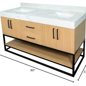 Kitchen Bath Collection Ellis 60-inch Double Bathroom Vanity (Engineered Marble/Blonde): Includes Blonde Cabinet with Engineered Marble Countertop and White Ceramic Sinks