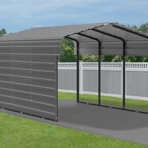 Arrow Carports Galvanized Steel Carport, with 1-Sided Enclosure, Compact Car Metal Carport Kit, 10' x 15' x 7', Charcoal