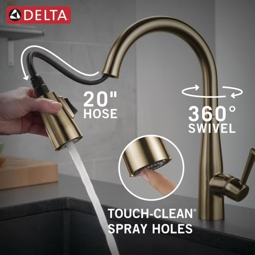 DELTA FAUCET Essa Kitchen Faucet with Pull Down Sprayer, Kitchen Sink Faucet Gold, Magnetic Docking Spray Head, Delta Kitchen Faucet Pull Down, Champagne Bronze 9113-CZ-DST