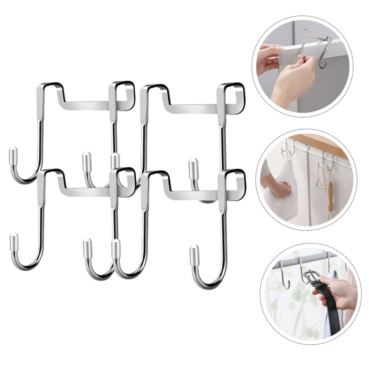 Holibanna 4pcs Double Hook Door Hook Bathroom Hanger Over The Shower Towel Hat Organizer Rack Hat Hooks Hat Hanger Coat Hangers Towel Hanger Drawer Clothes Hook 304 Stainless Steel