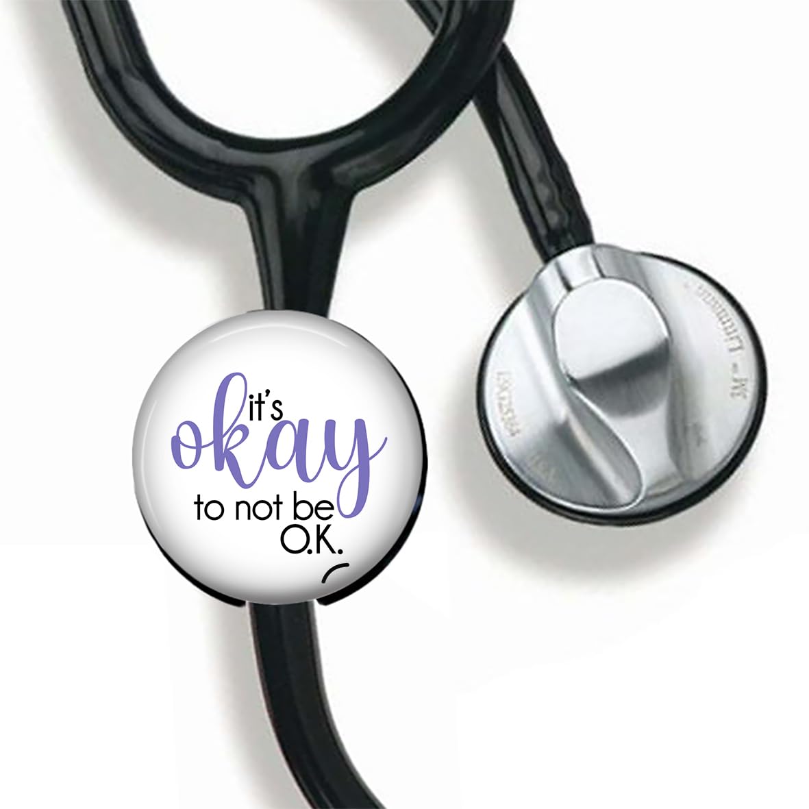 Tanbumxa It's Okay to not be ok Stethoscope Tag Personalized,Nurse Doctor Stethoscope ID Tag Customized, Medical Stethoscope Name Tag with Writable Surface-Black, Small, coubi001-Q