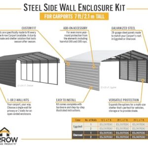 Arrow Carports Galvanized Steel Carport, with 2-Sided Enclosure, Compact Car Metal Carport Kit, 10' x 15' x 7', Eggshell