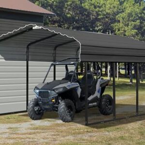 Arrow Carports Galvanized Steel Carport, with 1-Sided Enclosure, Compact Car Metal Carport Kit, 10' x 15' x 7', Charcoal