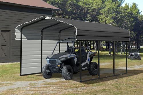 Arrow Carports Galvanized Steel Carport, with 1-Sided Enclosure, Compact Car Metal Carport Kit, 10' x 15' x 7', Charcoal