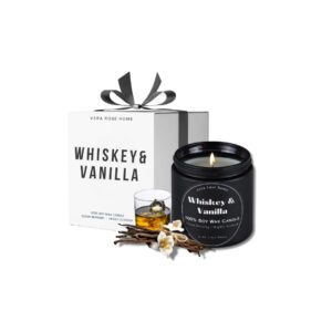 verarose whiskey & vanilla scented candle - soy wax, 60+ hours, masculine home fragrance, black jar, non-toxic, 12oz, ideal for relaxation & aromatherapy