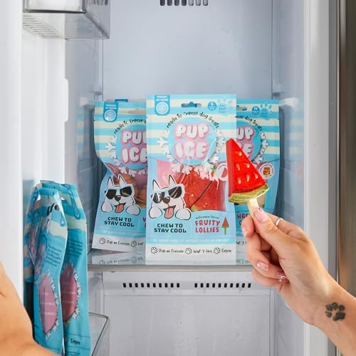 Pup Ice- Ready to Freeze at Home Dog Treats-Edible Chews for Small Breed Dogs & Puppies with Real Chicken to Keep Your Pup Cool Year Round, Fruity Lollies Watermelon Flavor, 3pcs