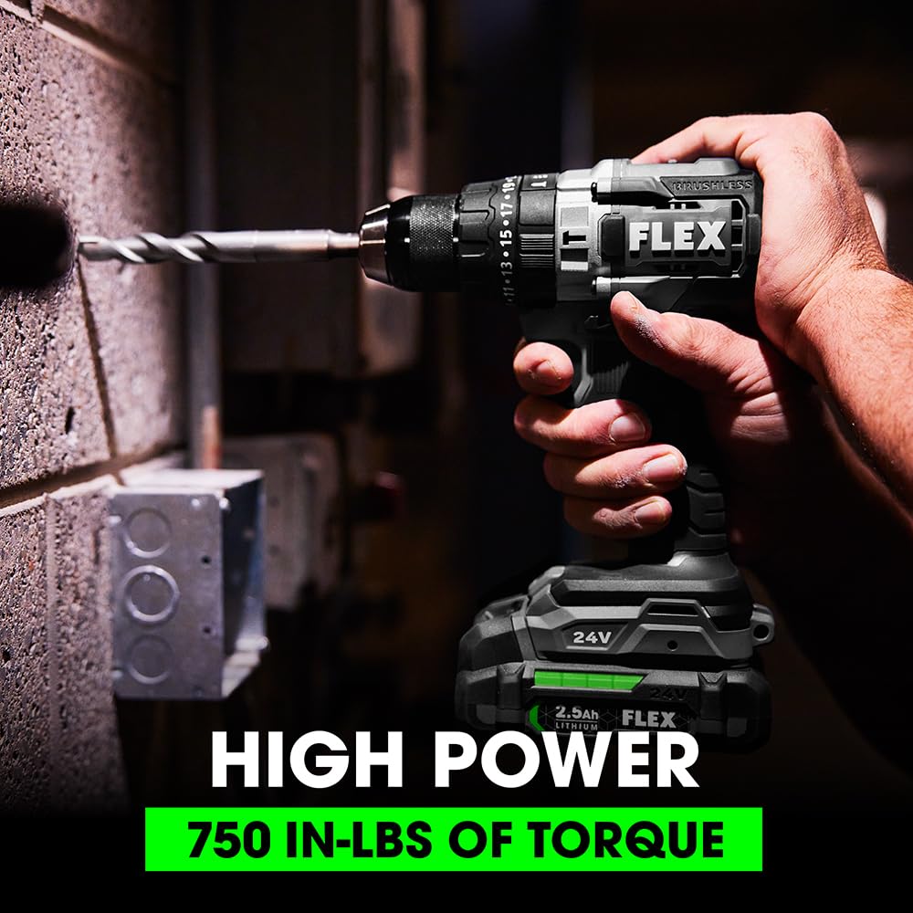 FLEX 24V Brushless Cordless 6-Tool Combo Kit: Hammer Drill, Hex Impact Driver, Circular Saw, Multi-Tool, Reciprocating Saw, Work Light with 2.5Ah, 5.0Ah Lithium Batteries and 160W Charger - FXM601-2B