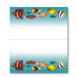 Stonehouse Collection | Tropical Fish Party Name Cards | Oceanside Table Tent Cards | Beach Name Cards | 25 Count (Tropical Fish)