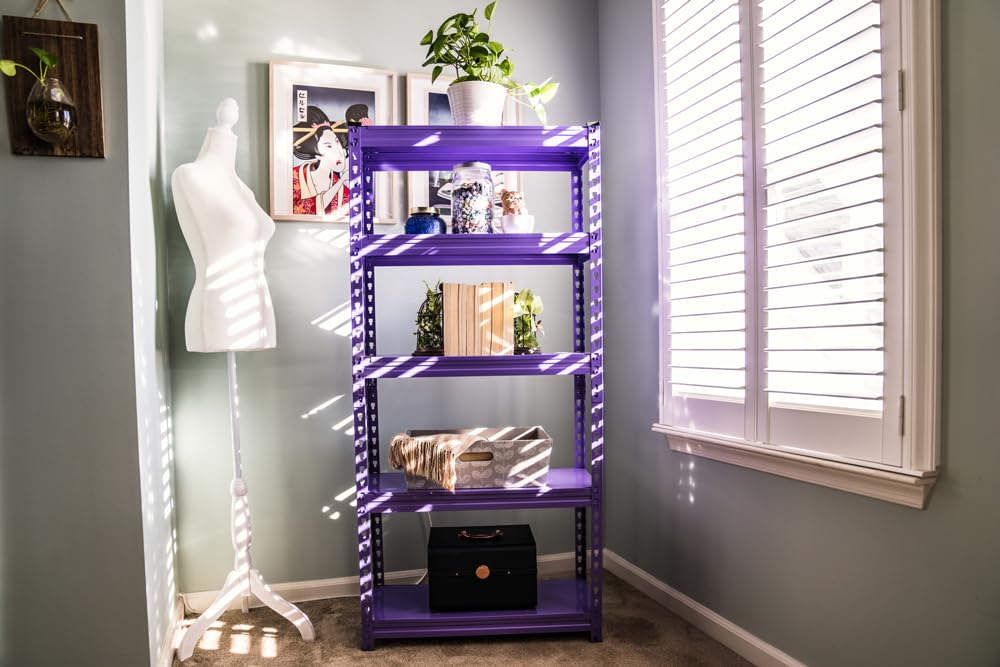 Generic 5 Tier Adjustable Steel Powder Coated Rack Storage Shelving with Steel Shelves. Suitable for Indoor Storage in garages, basements, Kitchens, etc. (Purple), 1001ASBLKS