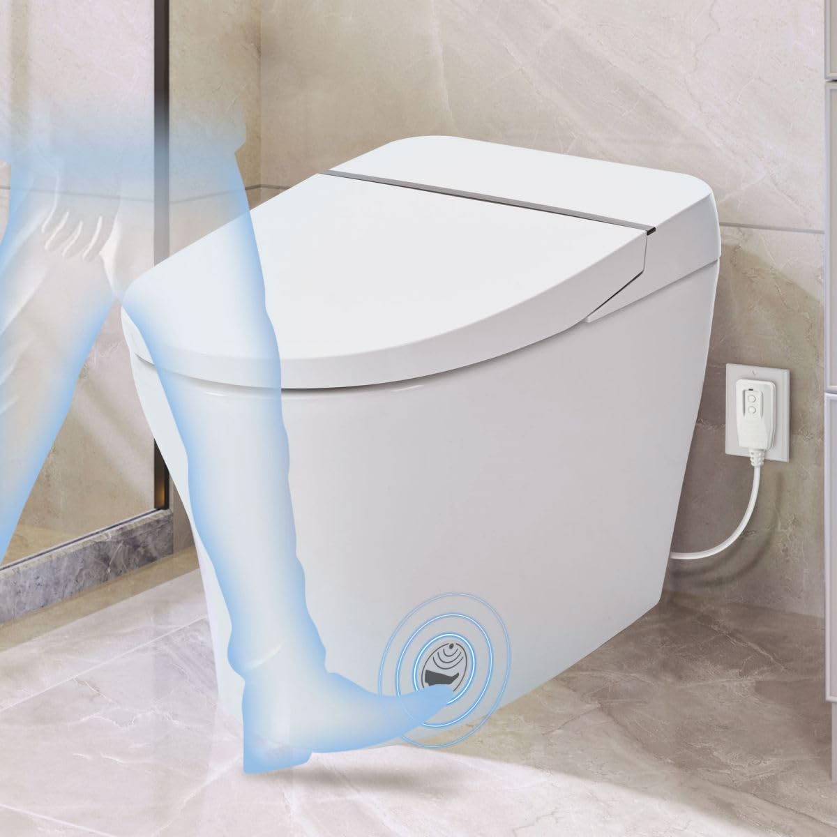 12 Inch Rough In Size Smart Toilet with Bidet Built in, Soft close Elongated Seat, Heated Seat, Foot Sensor Flush, Water-Saving Powerful Flush, Washing Nozzle, Night Light,Tankless Toilet