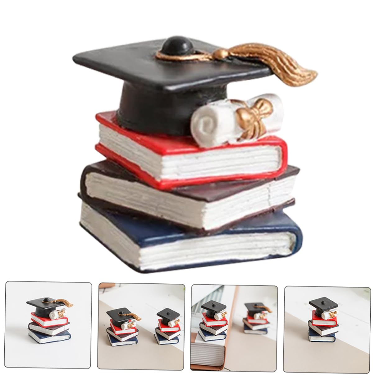 FELTECHELECTR 3 Pcs Graduation Cake Toppers Stacked Books Doctoral Cap Cake Decors Graduates Props Graduation Congrats Cake Decoration