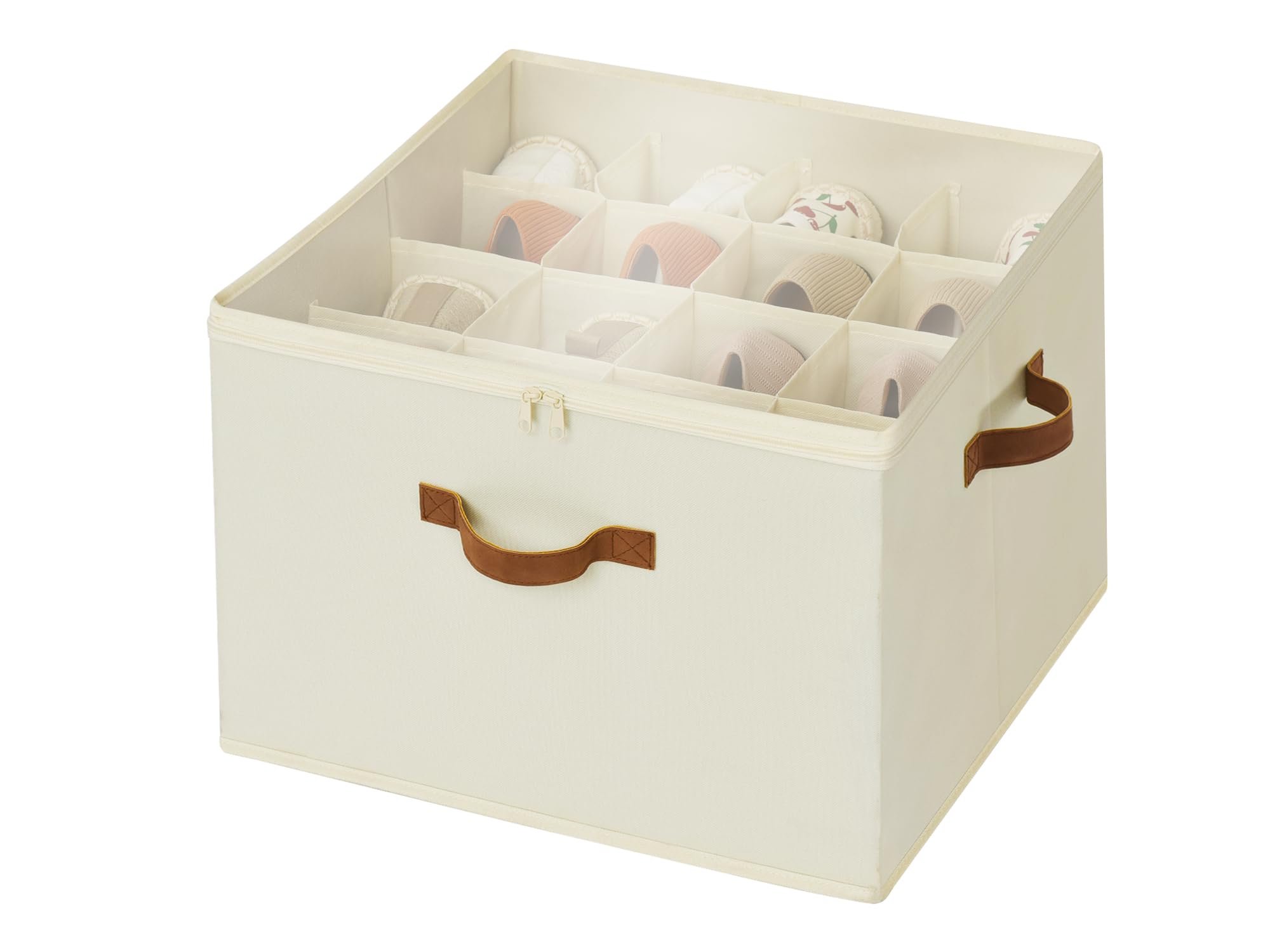 StorageWorks Storage Box for Shoes, Shoe Storage Bin with Handles and Fixed Dividers, Space-Saving Shoe Storage Organizer, Closet Cube Shoe Storage Box, Beige, 1-Pack