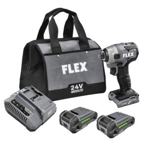 flex 24v brushless cordless 1/4-inch hex impact driver kit with (2) 2.5ah lithium battery and 160w fast charger - fx1351-2a