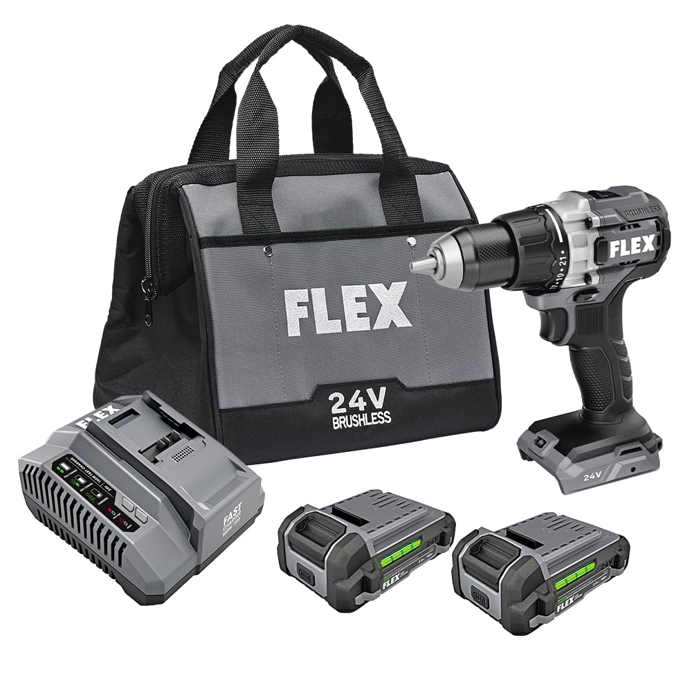 FLEX 24V Brushless Cordless 1/2-Inch 750 In-Lbs Torque 2-Speed Drill Driver Kit with (2) 2.5Ah Lithium Battery and 160W Fast Charger - FX1151-2A