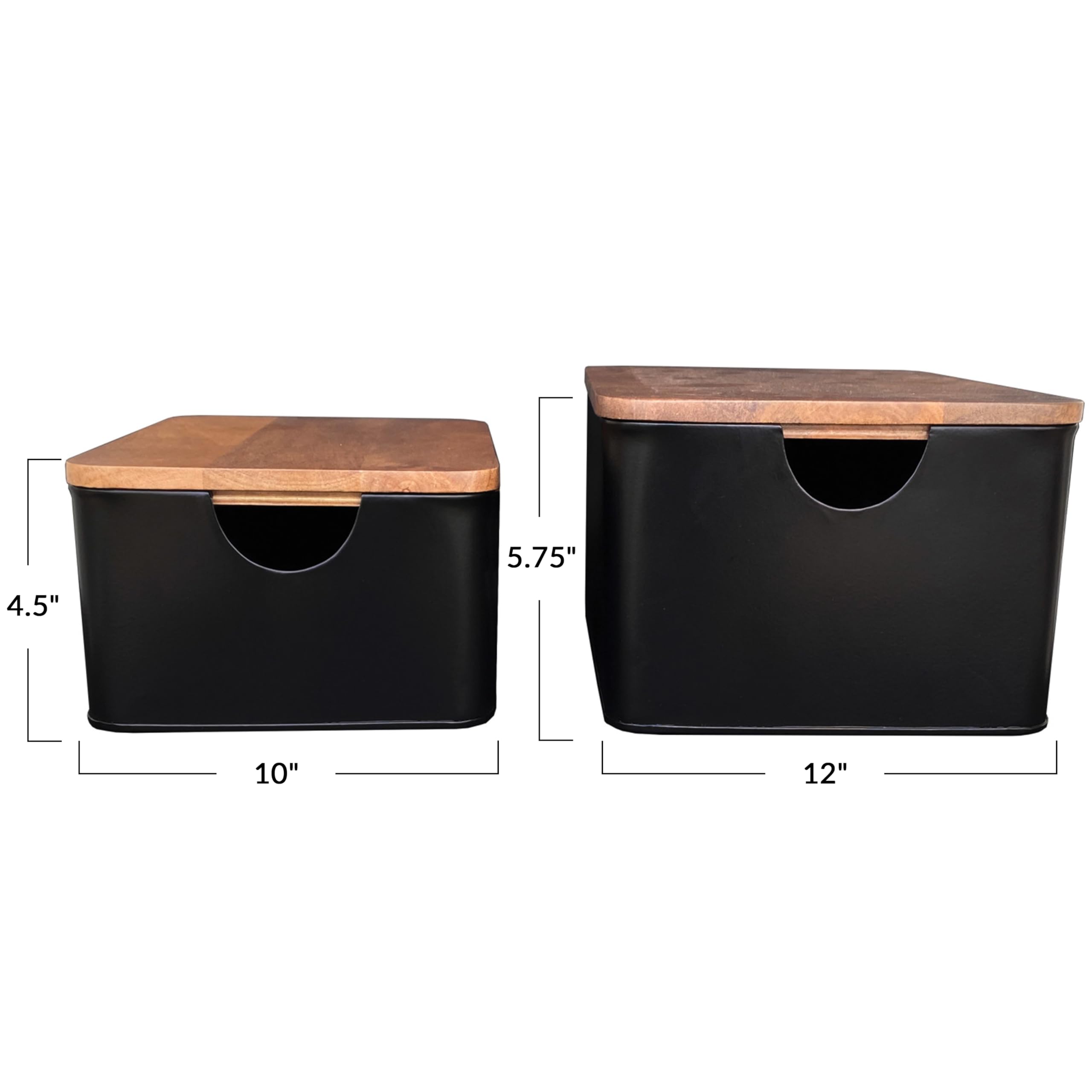 Bloomingville Metal Containers with Mango Wood Lids, Black and Walnut, Set of 2