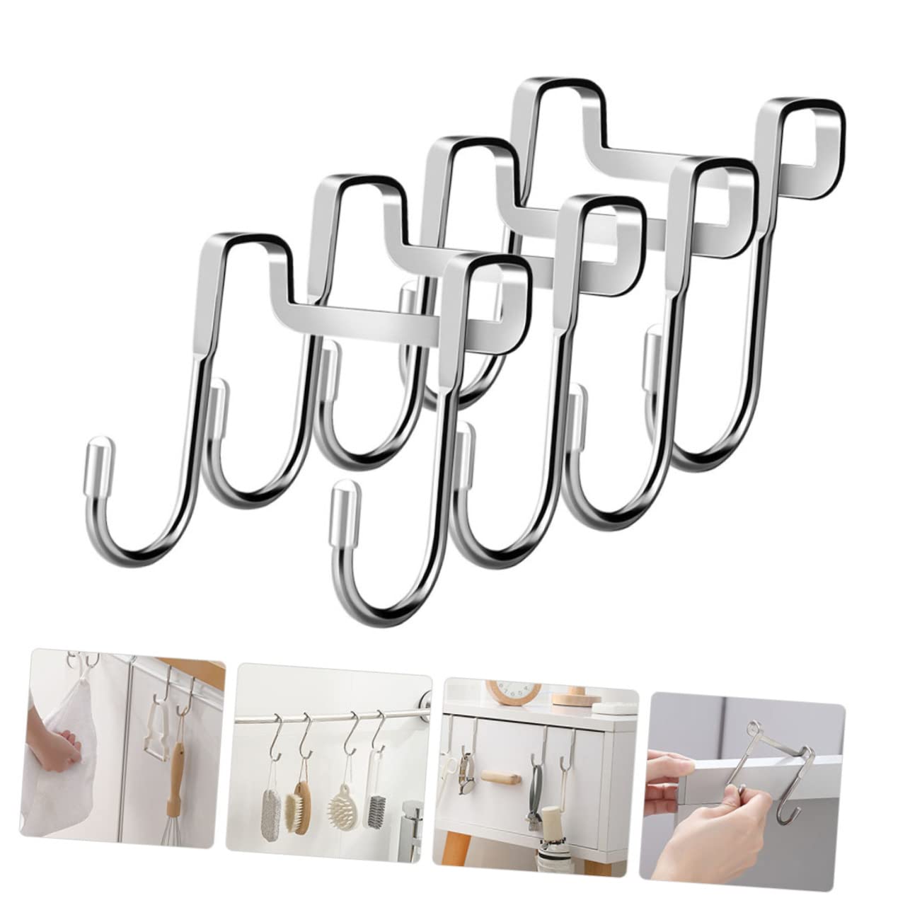 Holibanna 4pcs Double Hook Door Hook Bathroom Hanger Over The Shower Towel Hat Organizer Rack Hat Hooks Hat Hanger Coat Hangers Towel Hanger Drawer Clothes Hook 304 Stainless Steel