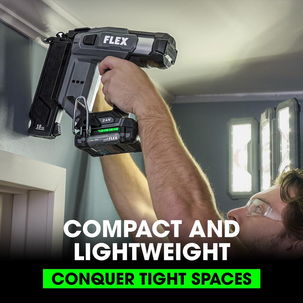 FLEX 24V Brushless Cordless 18 Gauge 5/8-inch to 2-1/8-inch Brad Nailer Kit with 2.5Ah Lithium Battery and 160W Fast Charger - FX4331-1A