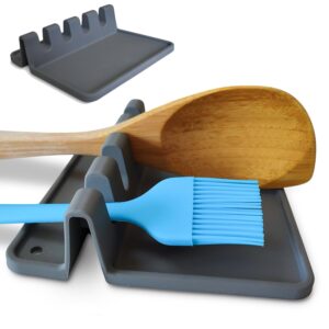 Silicone Spoon Rest, Utensil Rest with Drip Pad - Multi Spoons Rest for Stove Top - Spatula, Ladle, Tongs Holder Stand for Kitchen Counter