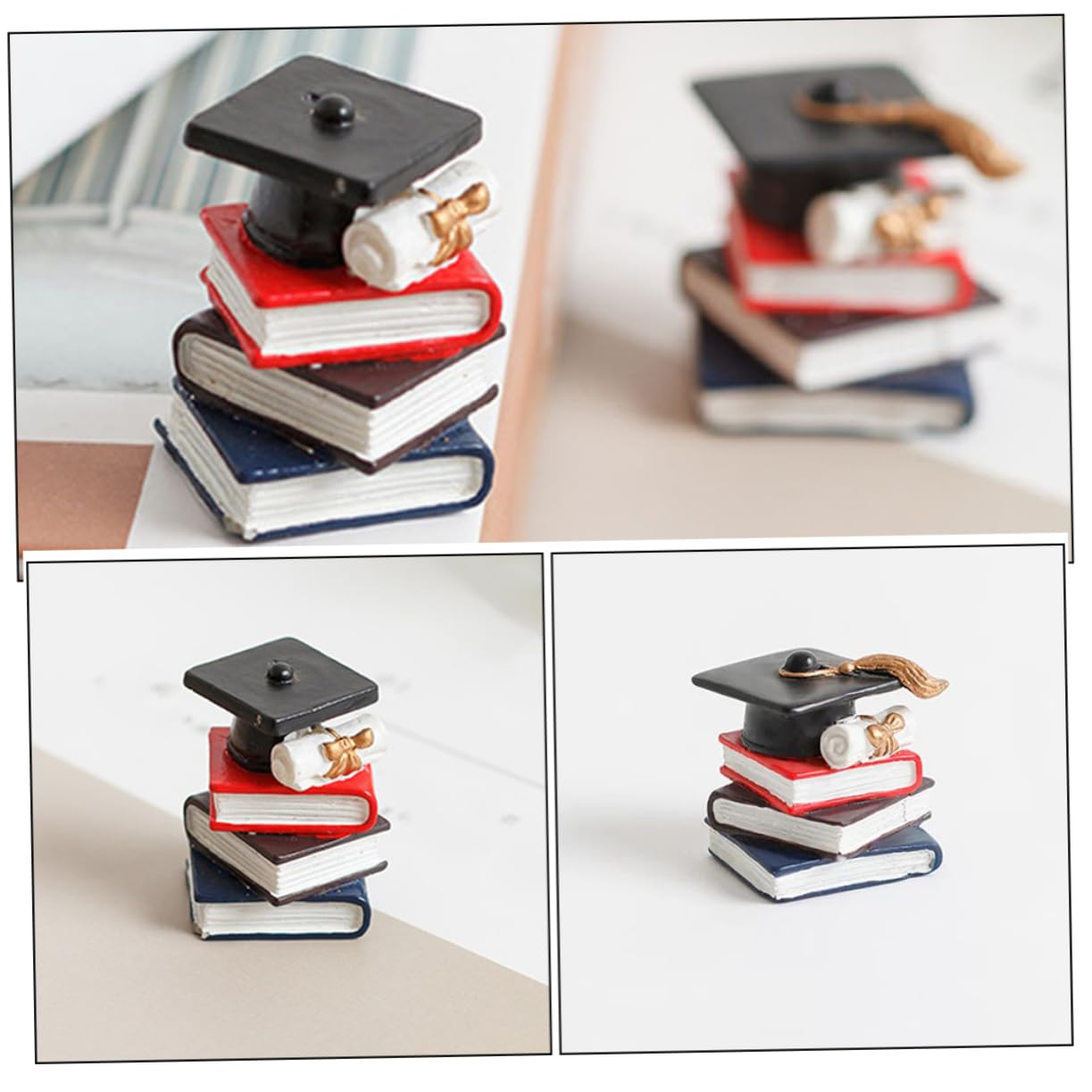 FELTECHELECTR 3 Pcs Graduation Cake Toppers Stacked Books Doctoral Cap Cake Decors Graduates Props Graduation Congrats Cake Decoration