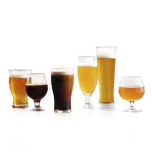 libbey craft brews assorted beer glasses set of 6, versatile, premium beer glass set, craft beer glasses for pilsner, stout, lager, ipa & more