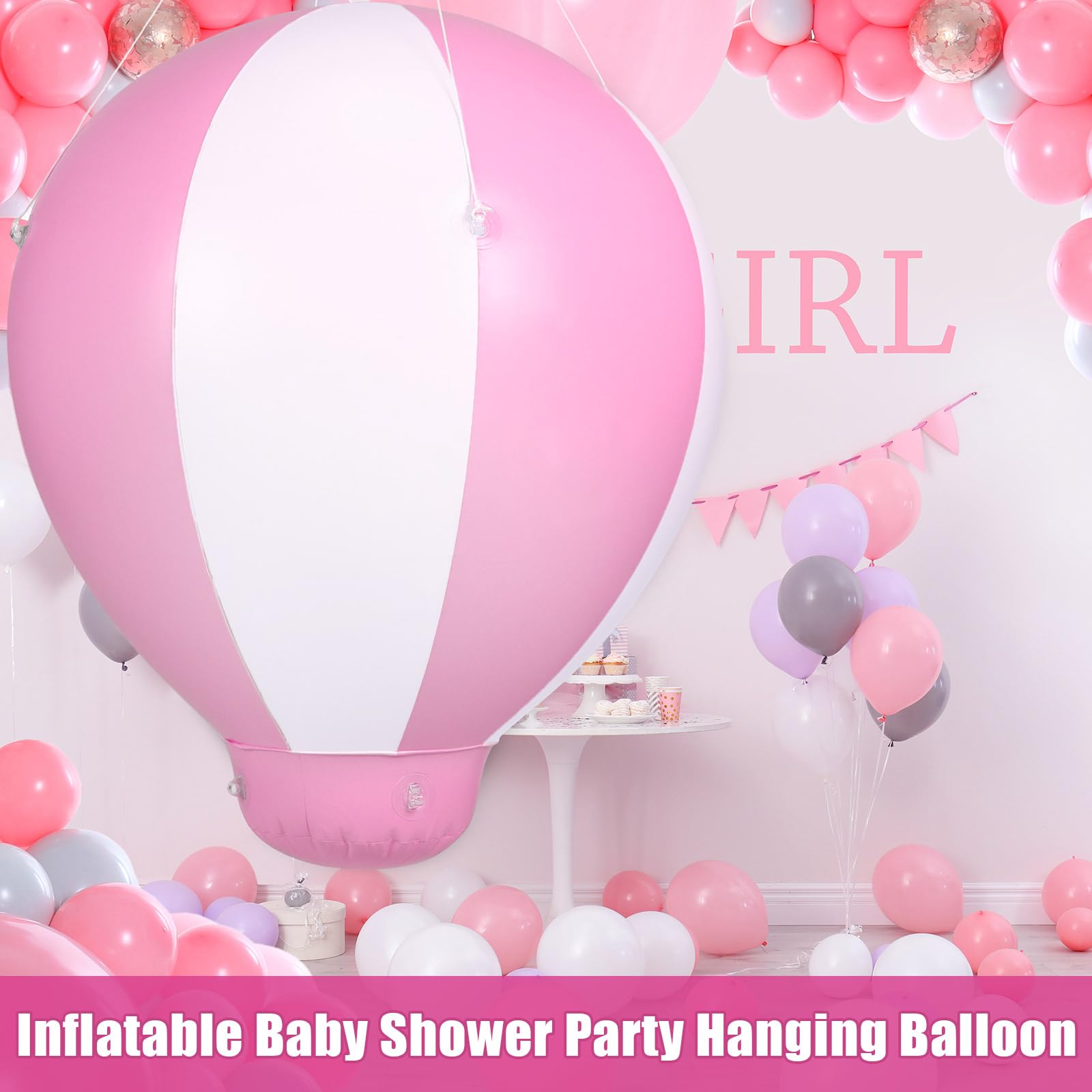 Syhood Half Hot Air Balloon with Air Pump Inflatable Baby Shower Party Hanging Balloon for Girls Boys Baby Indoor Outdoor Decoration for Kids Birthday Nursery Wedding Exhibitions (Pink,5 ft)