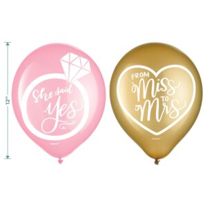 Bridal Party Supplies - Miss To Mrs. Latex Balloon Wedding and Bridal Shower Decorations in Pink and Gold, 30 Count