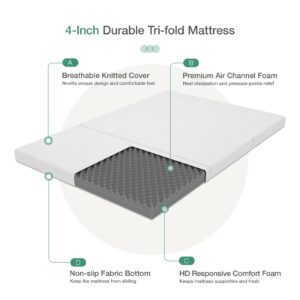 Novilla Folding Mattress, 4 Inch Twin Size Responsive Comfort Foam Trifold Mattress with Breathable & Washable Cover, Foldable Mattress Twin for Back Pain Relief, Suitable for Camping, Road Trip