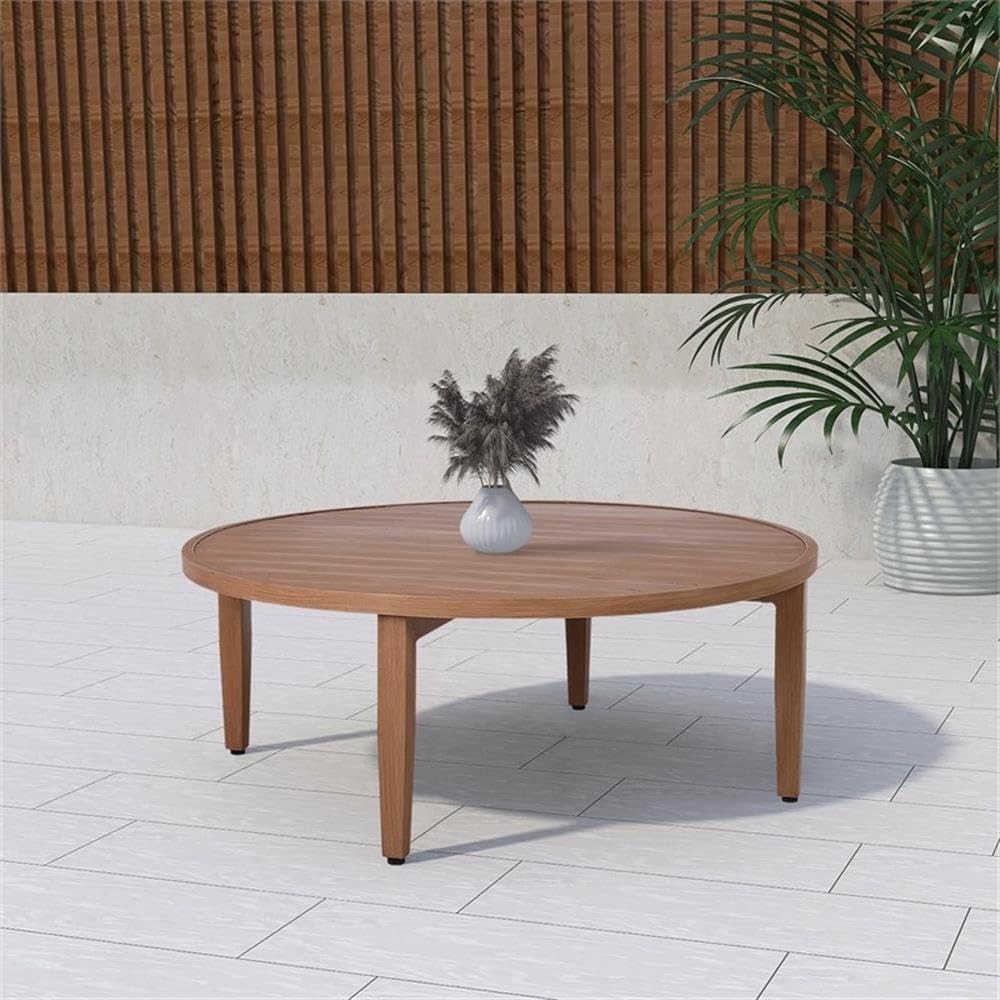 Meridian Furniture 363-C Maui Collection Modern | Contemporary Outdoor Patio Coffee Table with Aluminum Frame in a Teak Wood Look, 36" W x 36" D x 14" H, Natural