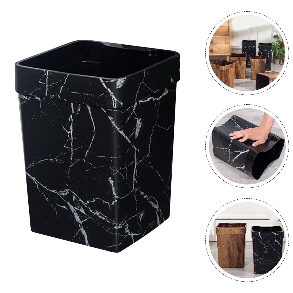 BESTOYARD Marble Trash Can Trash Basket Large Trash Cans Bathroom Trashcan Trash Can Bedroom Marble Bathroom Trash Black Bins Garbage Can Waste Bin Container Outdoor Plastic Office