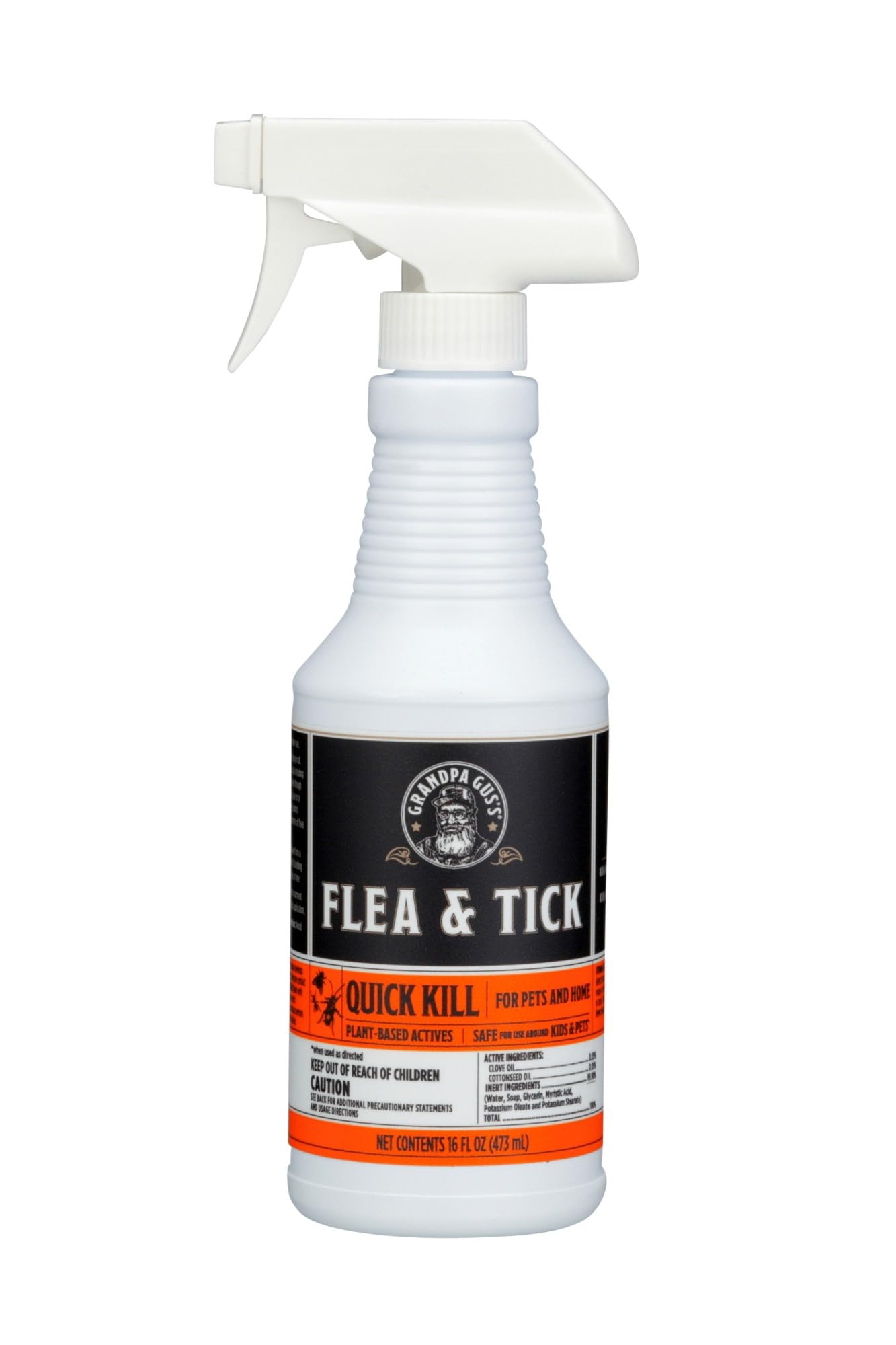 Grandpa Gus's Natural Flea & Tick Spray with Plant-Based Actives, Ready-to-Use, Quick Kills Fleas, Ticks & Mites from Small Animal, Dog, Cat & Home, 16 fl oz