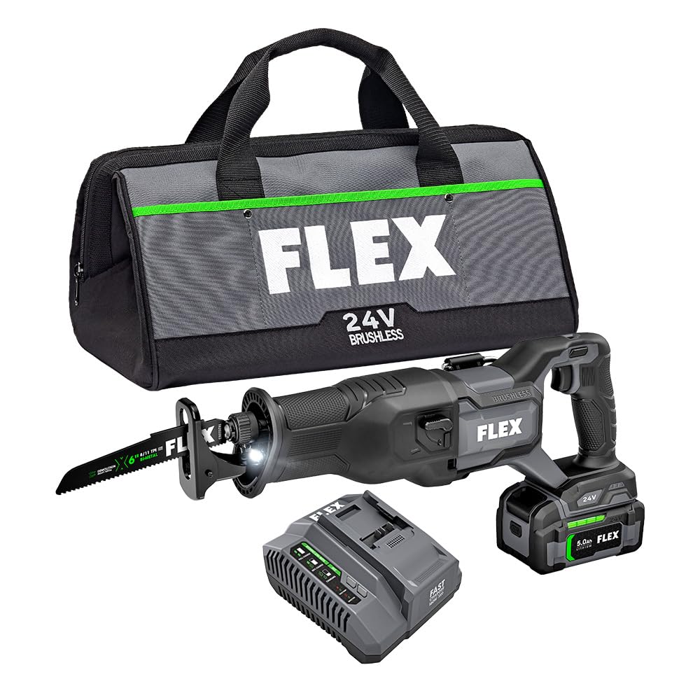 FLEX 24V Brushless Cordless Reciprocating Saw Kit with 5.0Ah Lithium Battery and 160W Fast Charger - FX2271-1C