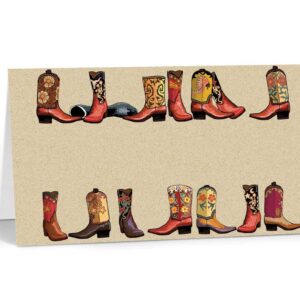 Stonehouse Collection | Western Theme Place Card | Ranch Themed Name Card | Cowbow Boots Table Tent Name Card for Birthday Party | Wedding, Dinner, Name Card | 25 Count (Cowboy Boots)