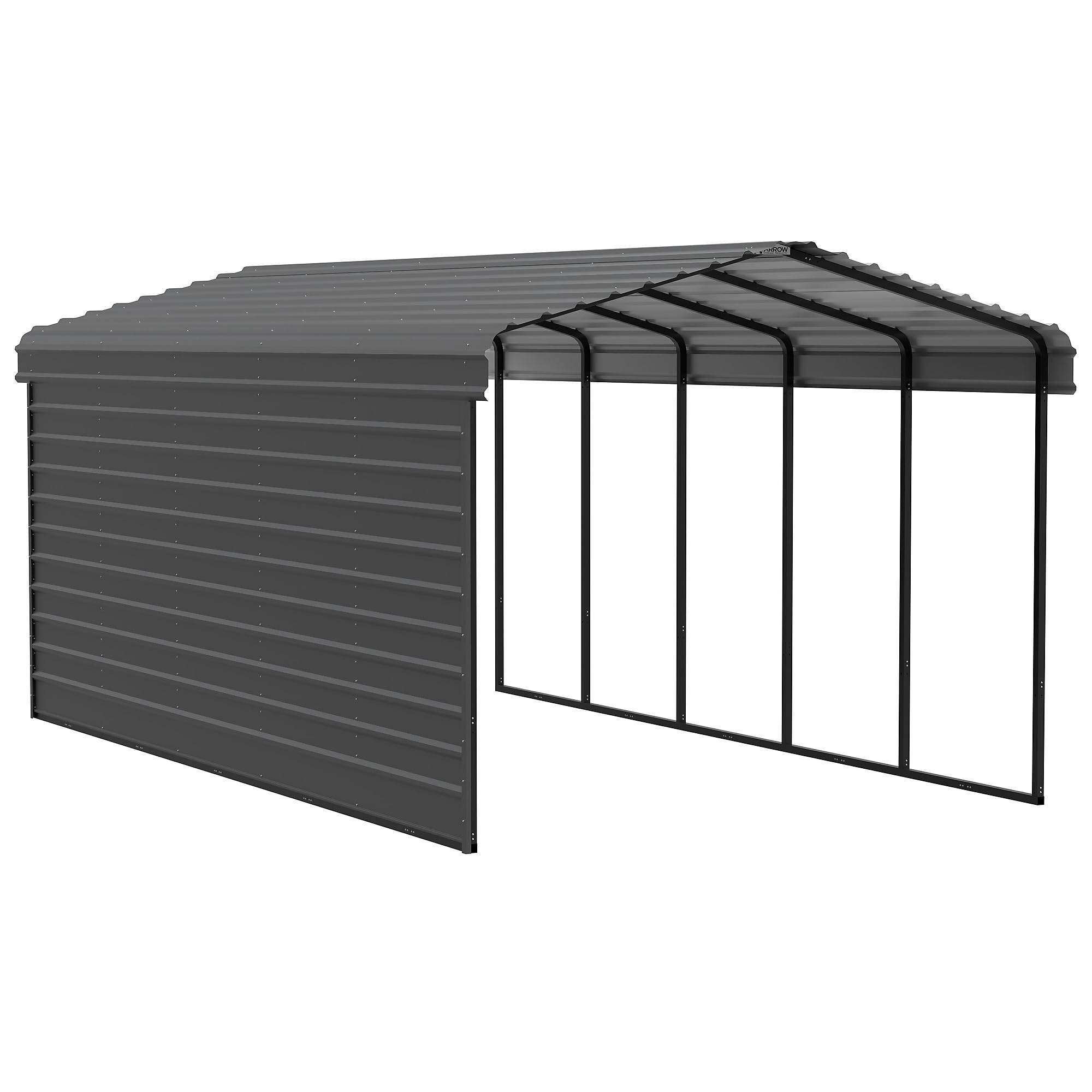 Arrow Carports Galvanized Steel Carport, with 1-Sided Enclosure, Compact Car Metal Carport Kit, 12' x 24' x 9', Charcoal